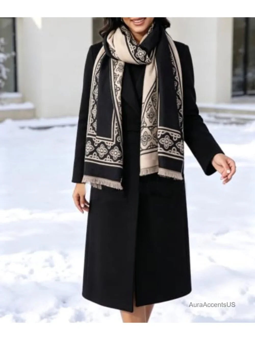 Womens Geometric Shawl Wrap Reversible Winter Blanket Scarf
